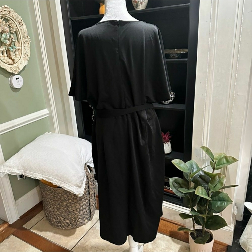 Grace Karin Black Faux Wrap Midi Dress Size 1X - Picture 4 of 6